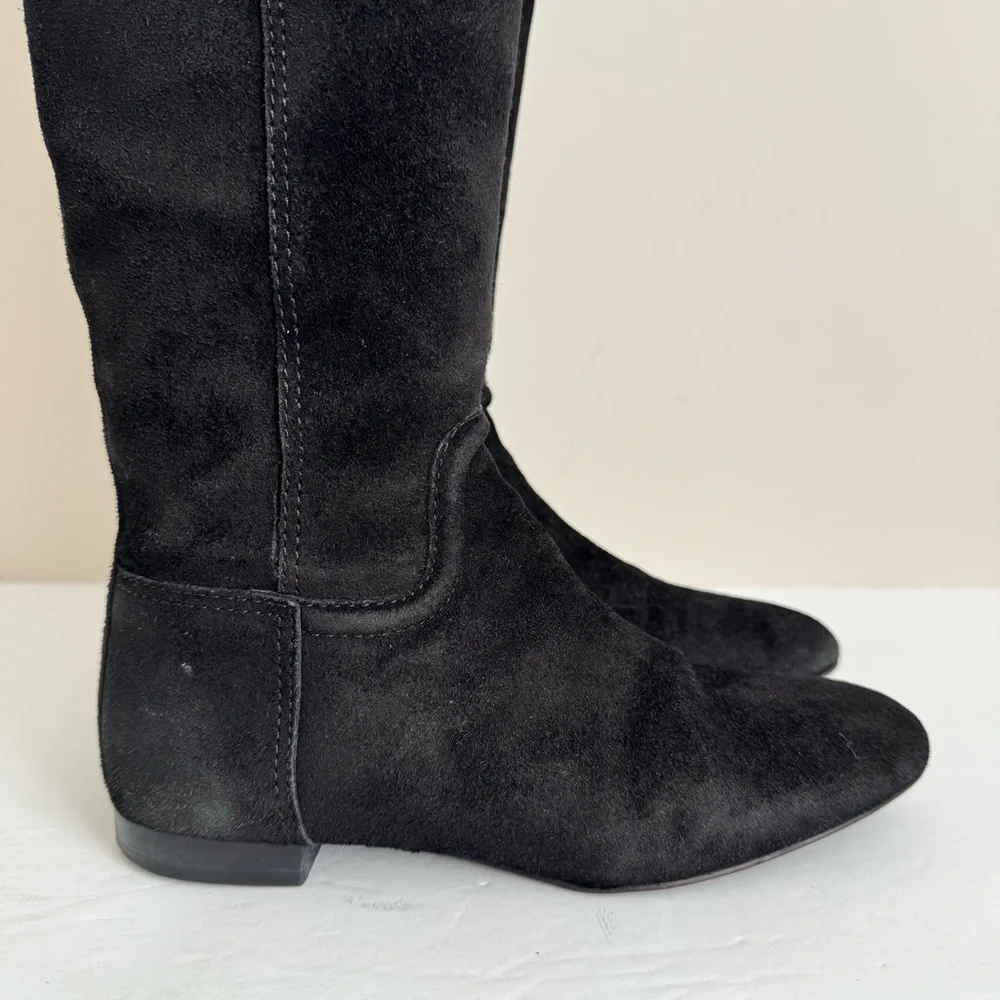 TORY BURCH Selma Black Suede Logo Riding Tall Boot Knee High size 5